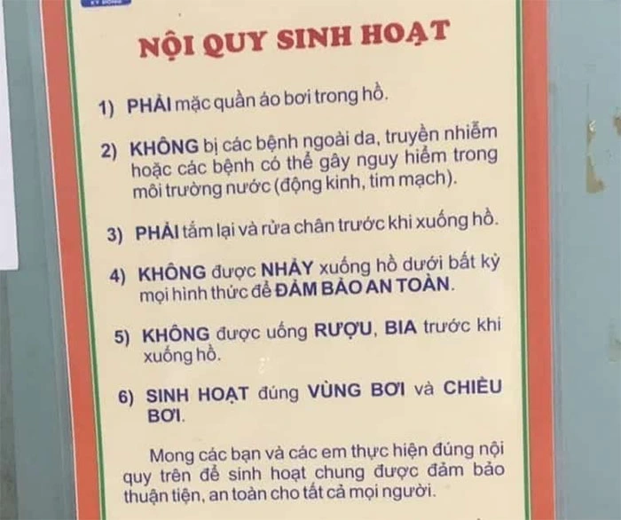 nội quy hồ bơi Tây Thạnh