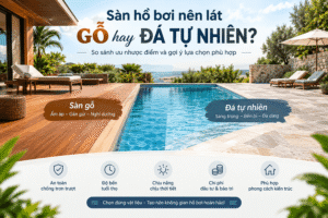 sàn hồ bơi nên lát gỗ hay đá tự nhiên